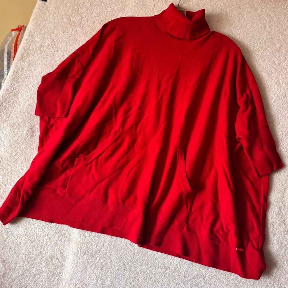 Michael Kors Oversized Poncho Turtleneck Knit Sweater Pocket Knit Stretch Cozy M - Picture 3 of 13